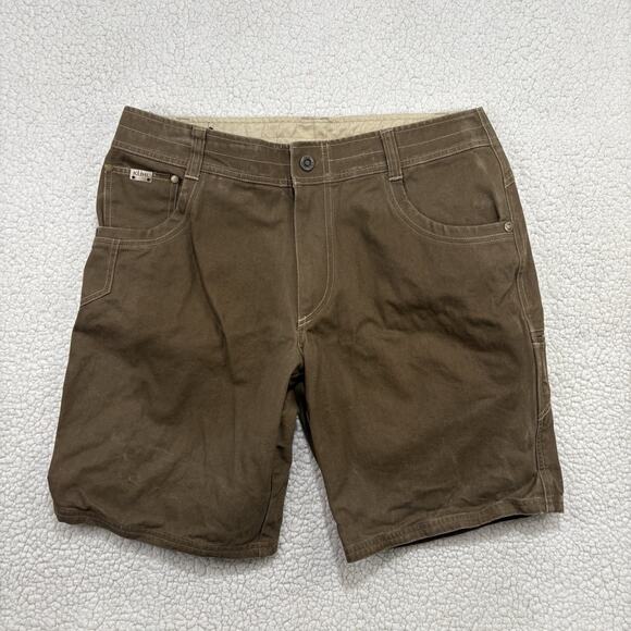 KUHL Mens Revolvr Cargo Shorts Sz 36 Brown 9” Vtg Patina Dye Hiking Outdoor Tan - Picture 1 of 9